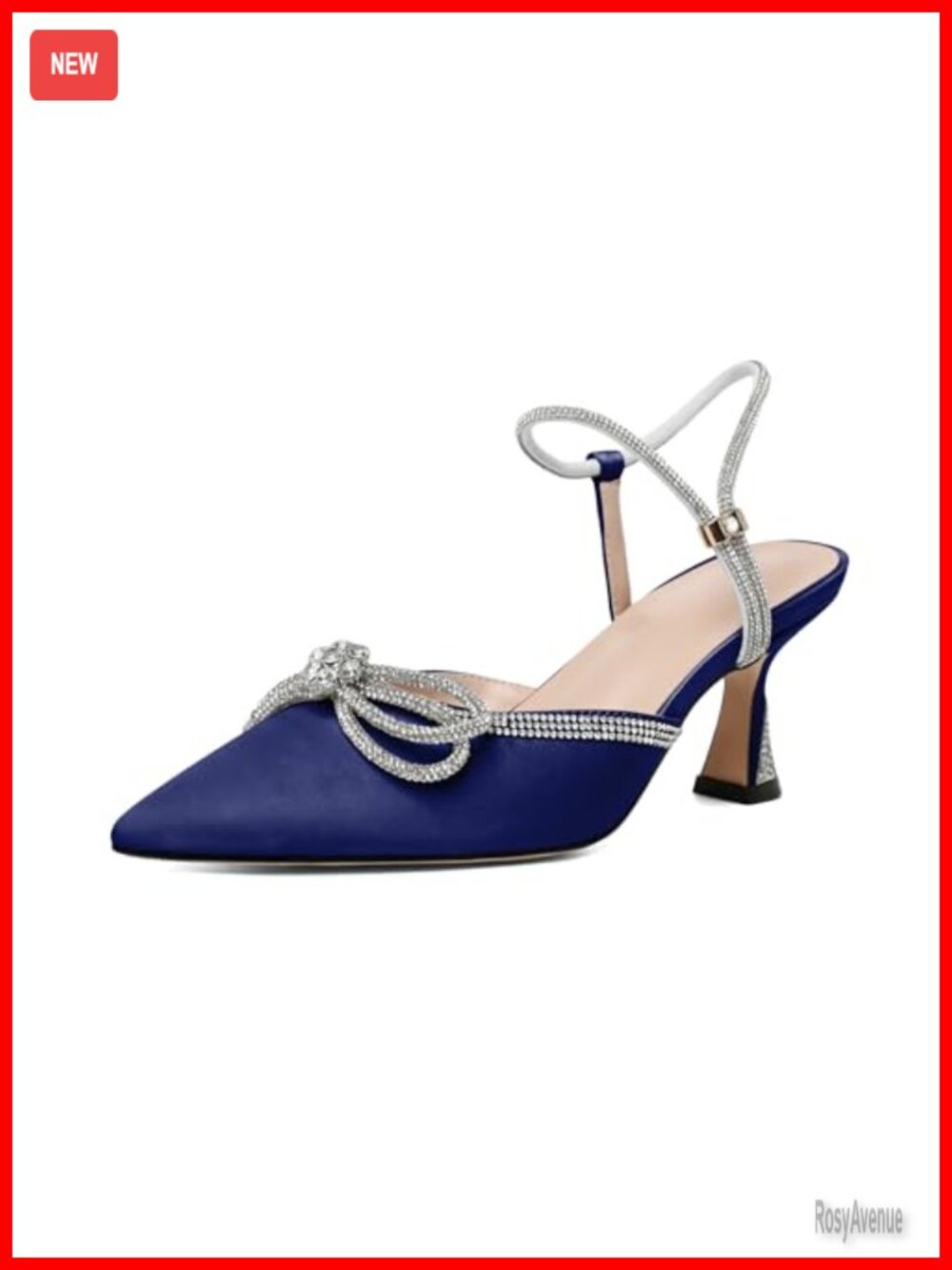 Rhinestone Bow Heels Pointed Toe Low Heel Ankle Strap Wedding Party Shoes